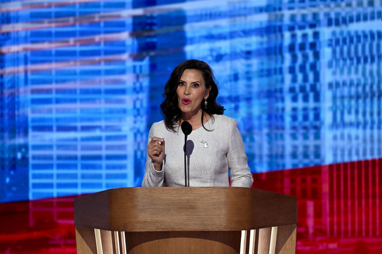 Michigan Gov. Gretchen Whitmer speaks during the DNC in Chicago, on Thursday, August 22.