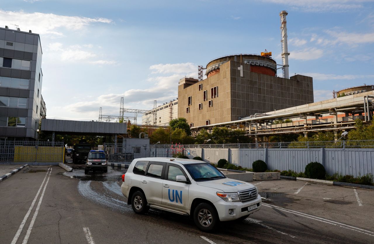 Russian military vehicles escort the motorcade transporting the International Atomic Energy Agency (IAEA) mission while leaving the?Zaporizhzhia?nuclear power plant on September 1.
