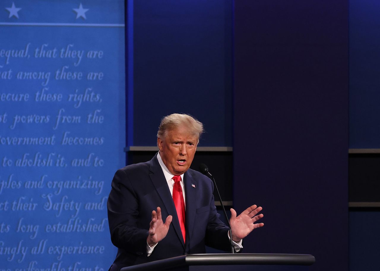 President Donald Trump participates in the final presidential debate against Democratic presidential nominee Joe Biden at Belmont University on October 22 in Nashville. 