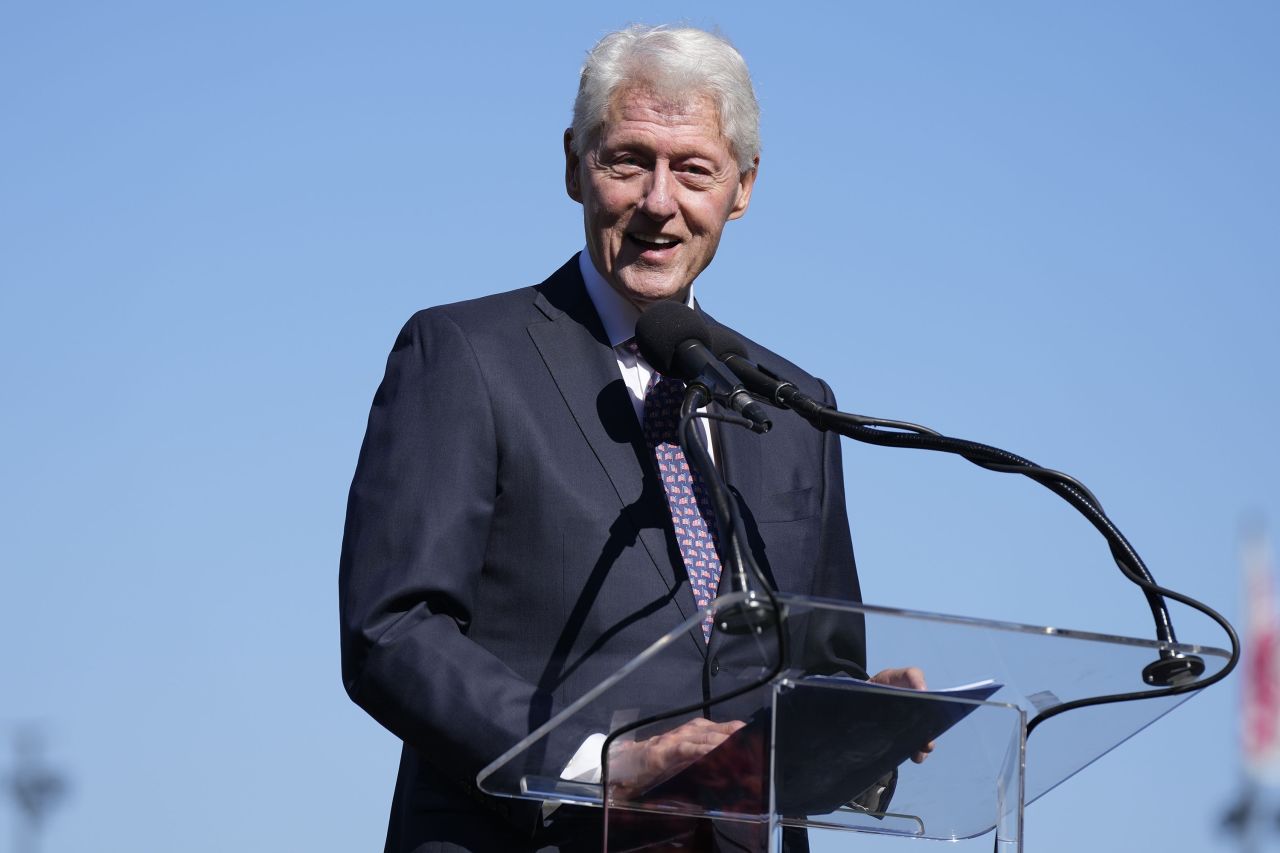 Former President Bill Clinton speaks during the Willie Mays Celebration of Life Ceremony at Oracle Park on July 8, in San Francisco, California.