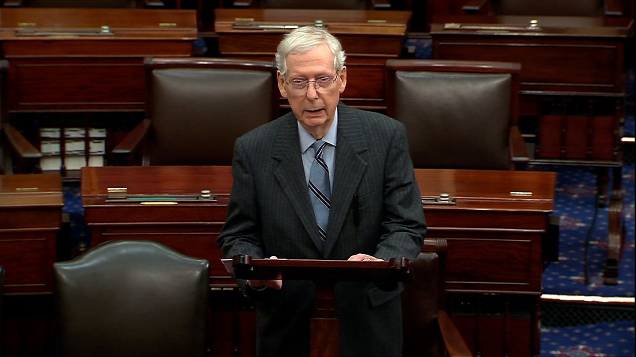 Senate Minority Leader Mitch McConnell speaks on the Senate floor on Wednesday, February 28. 