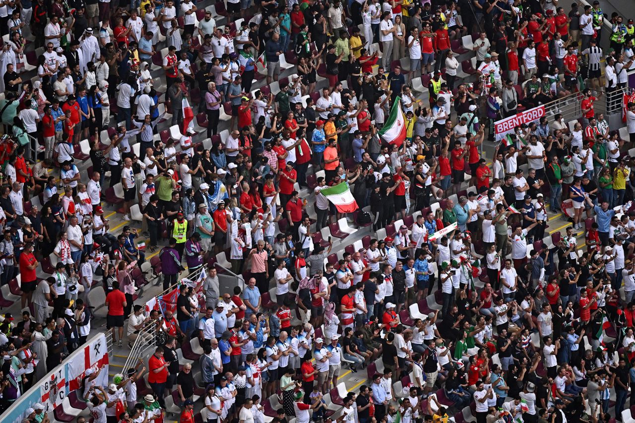 Spectators wait for the start of the Qatar 2022 World Cup Group B football match between England and Iran at the Khalifa International Stadium in Doha on November 21.