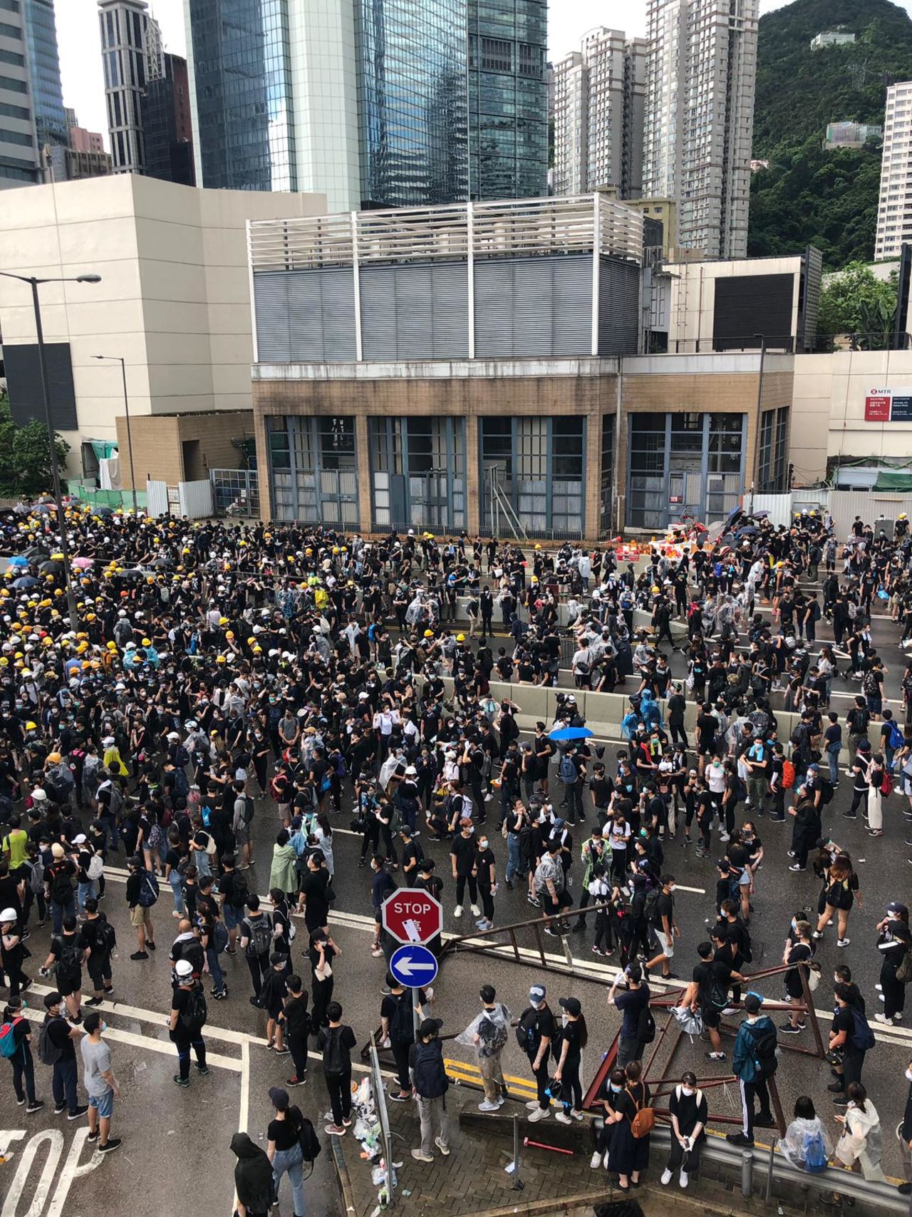 Protesters gather outside government headquarters in Admiralty.