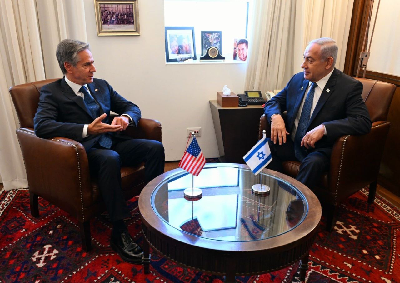 Prime Minister Benjamin Netanyahu meets with US Sec. of State Antony Blinken in Jerusalem on Tuesday.