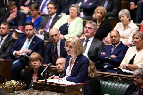 British Prime Minister Liz Truss attends her first Prime Minister's Questions at the House of Commons in London, England, on September 7.