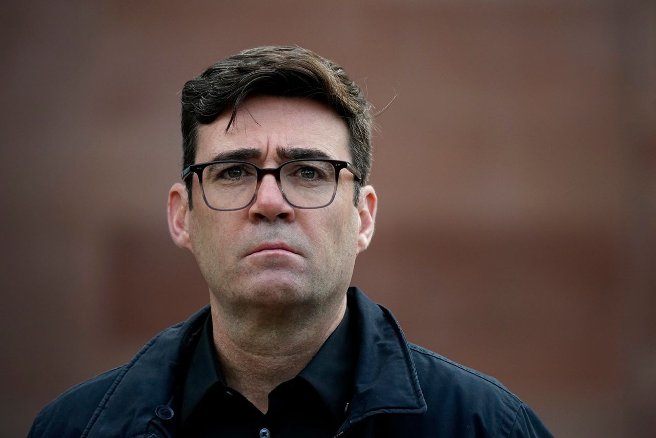 Greater Manchester mayor Andy Burnham speaks to the media outside Bridgewater Hall, in Manchester, England, on October 20.