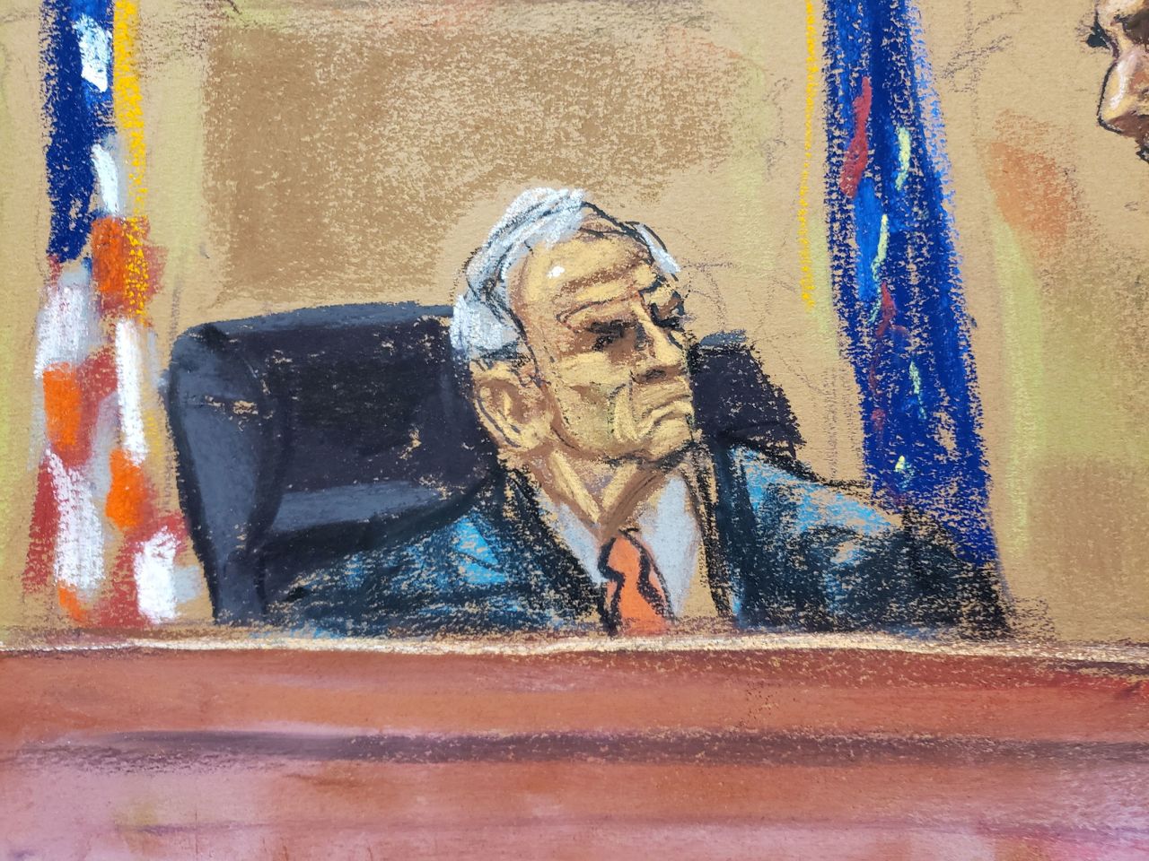 Justice Arthur Engoron of the state Supreme Court listens to opening arguments by Kevin Wallace during the trial of former President Donald Trump, his adult sons, the Trump Organization and others in a civil fraud case brought by James, at a Manhattan courthouse, in New York City, on Monday.