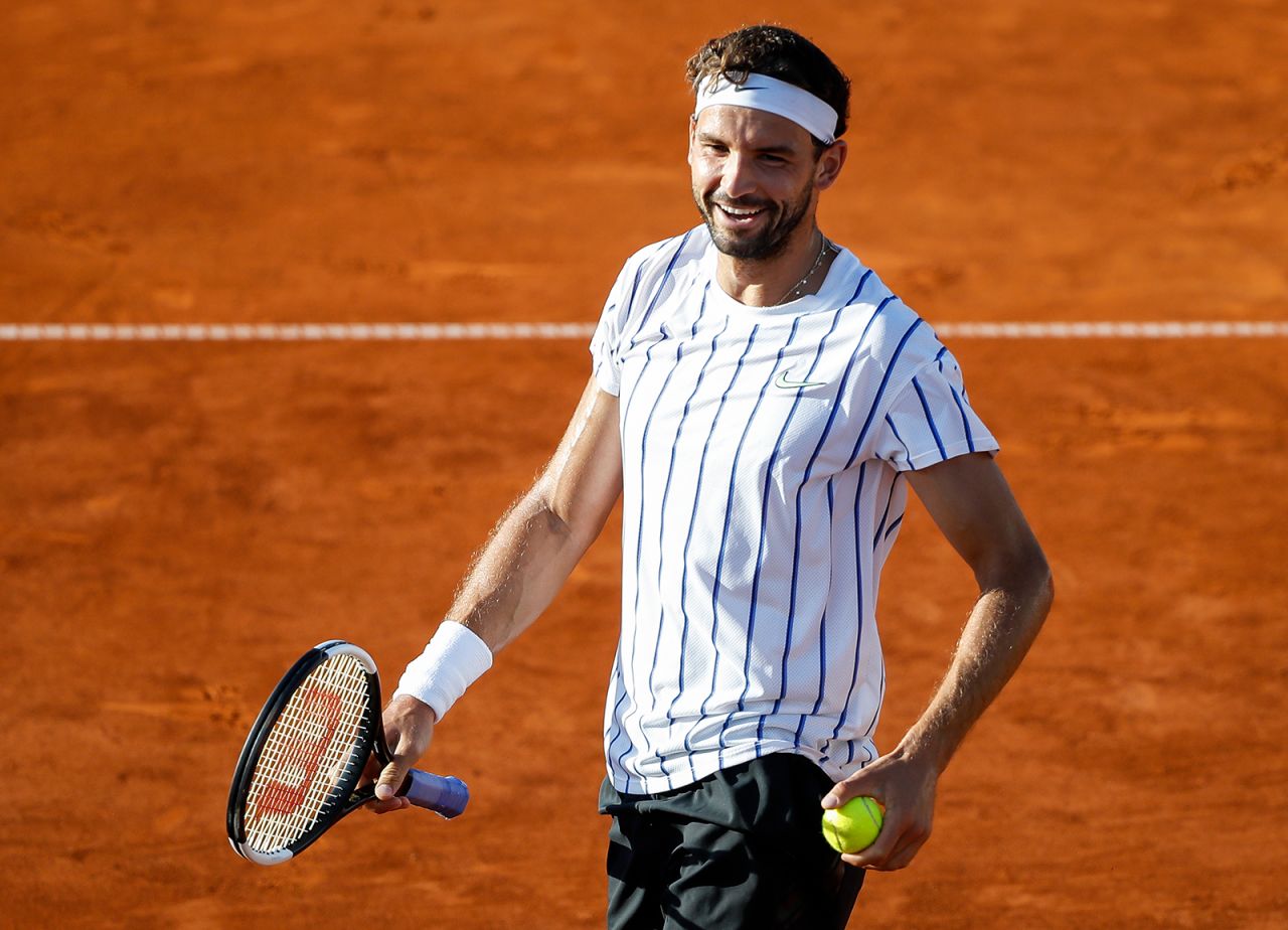 Grigor Dimitrov of Bulgaria reacts during his match at the Adria Tour charity exhibition hosted by Novak Djokovic on June 14, in Belgrade, Serbia.