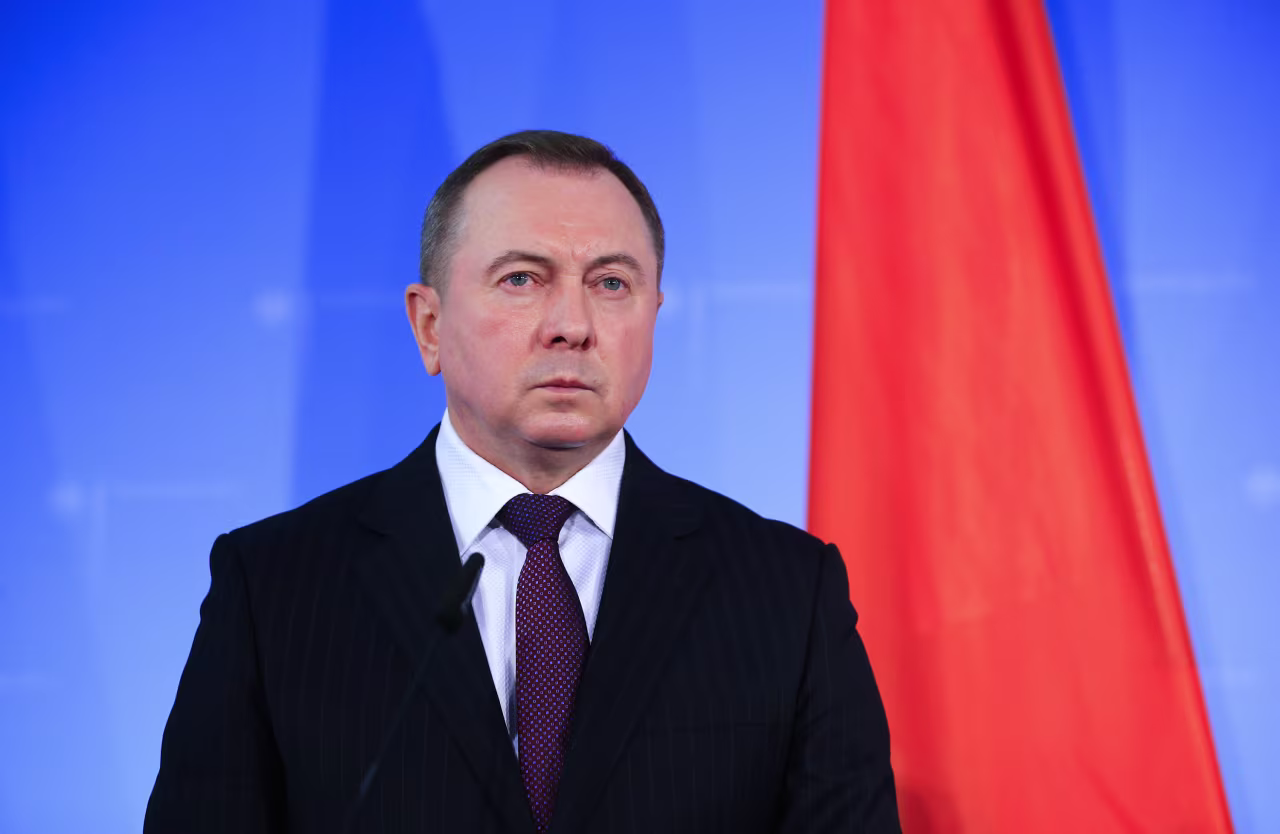 Belarusian Foreign Minister Vladimir Makei attends a press conference in 2019.