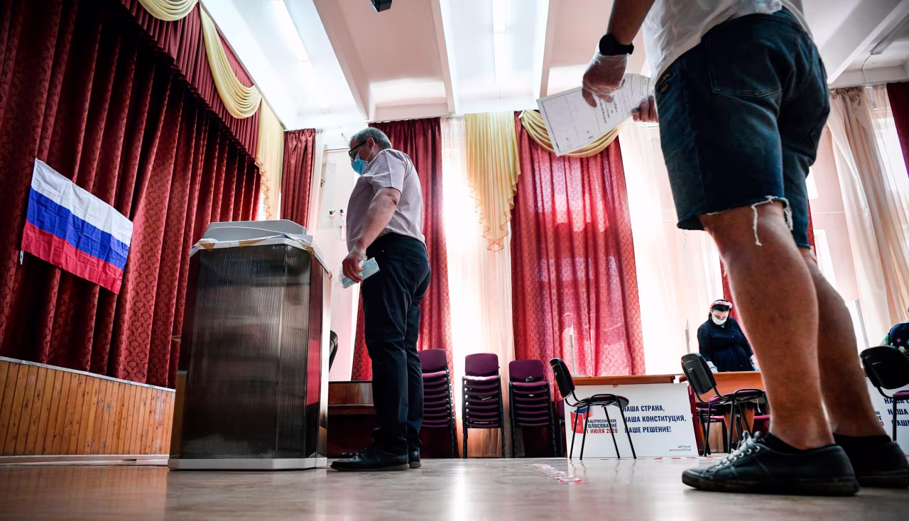 A man casts his ballot in a nationwide vote on constitutional reforms at a polling station in Moscow on July 1.