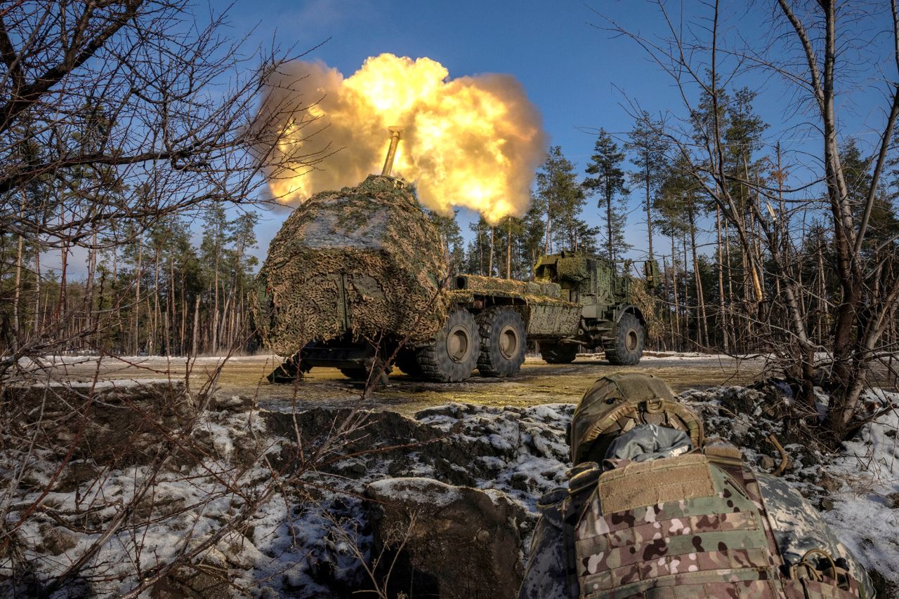 A Swedish-made?Archer?self-propelled?howitzer?of Ukraine’s 45th separate artillery brigade fires at Russian positions in the Donetsk region on December 16.