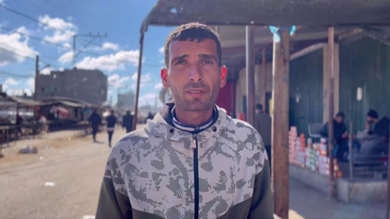 Mohammad Jamal Abu Tour speaks to CNN on February 9 in Rafah, Gaza.