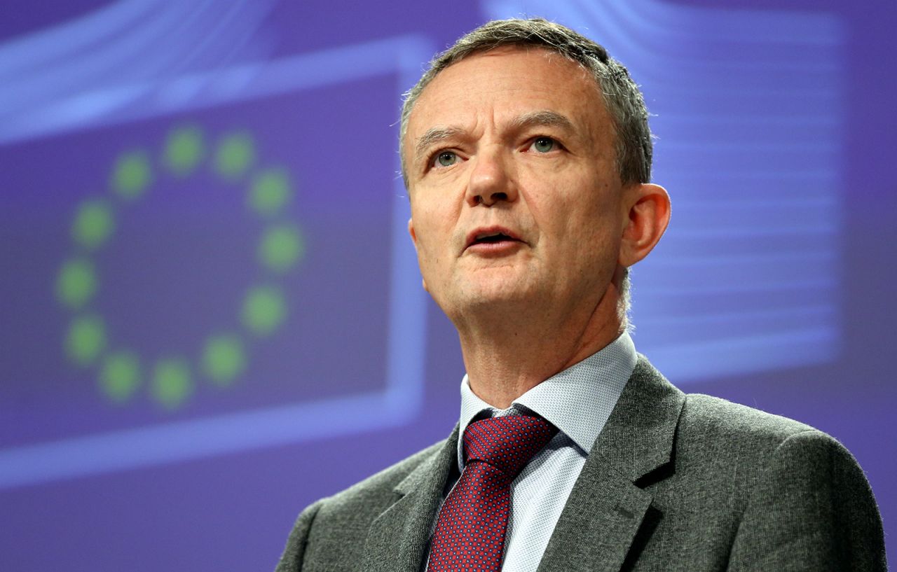 European Commission spokesman Eric Mamer speaks during a conference in Brussels, Belgium, on March 5, 2020.