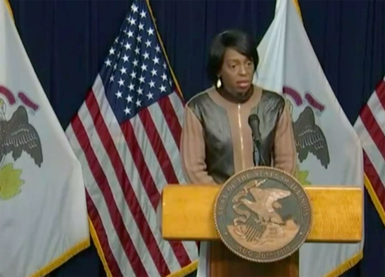 Dr. Ngozi Ezike speaks at a press conference on April 25.