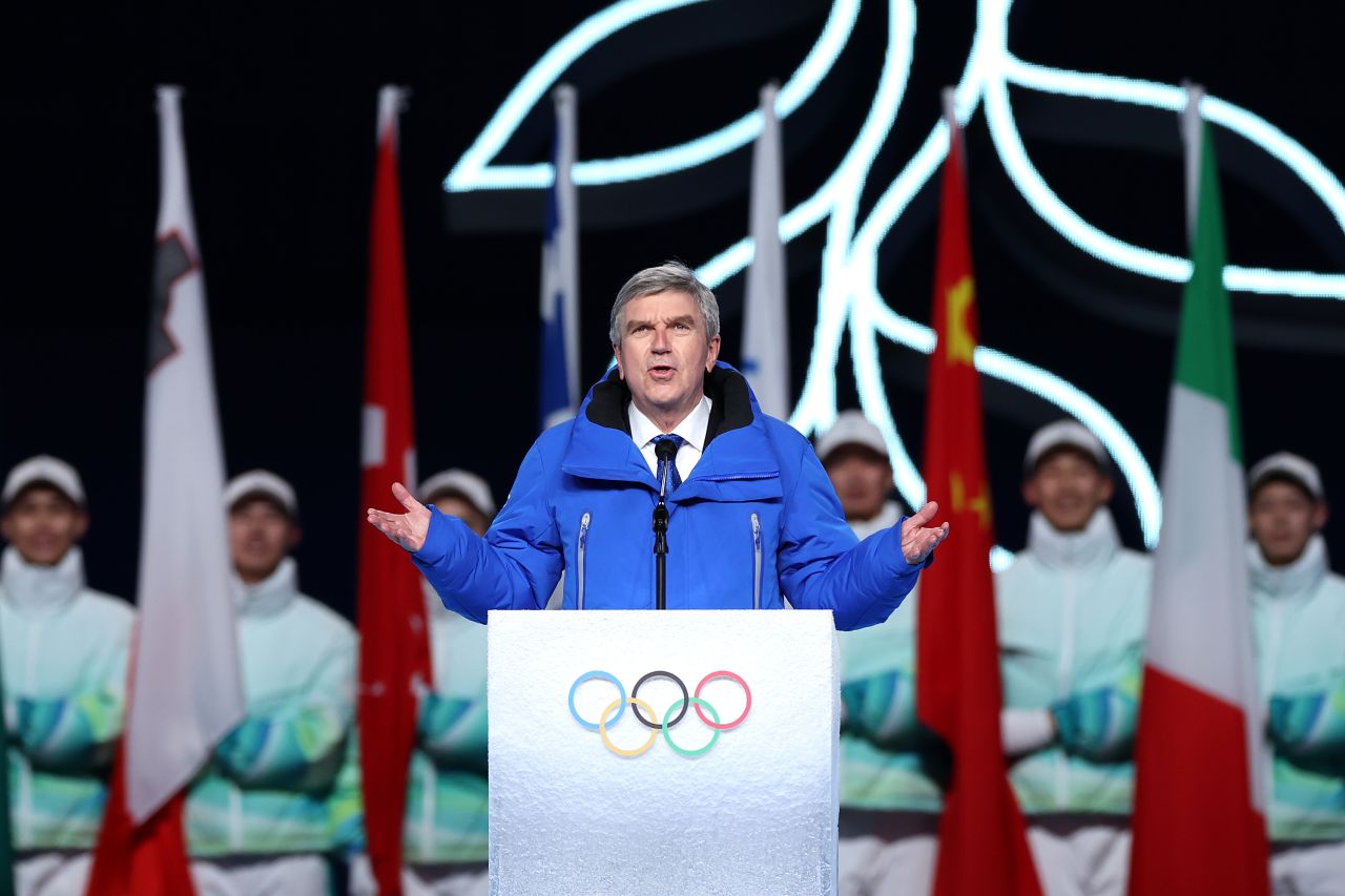 Thomas Bach, IOC President makes a speech during the Opening Ceremony of the Beijing 2022 Winter Olympics at the Beijing National Stadium on February 04 in Beijing, China.