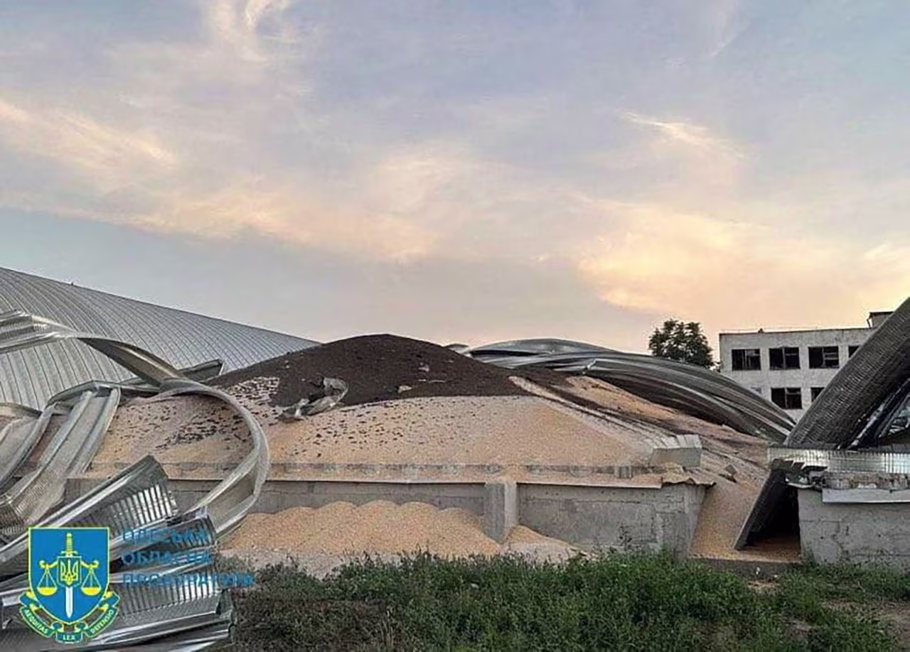 Damage at a grain port facility after a Russian drone strike in the Odesa region, Ukraine, on August 2. 