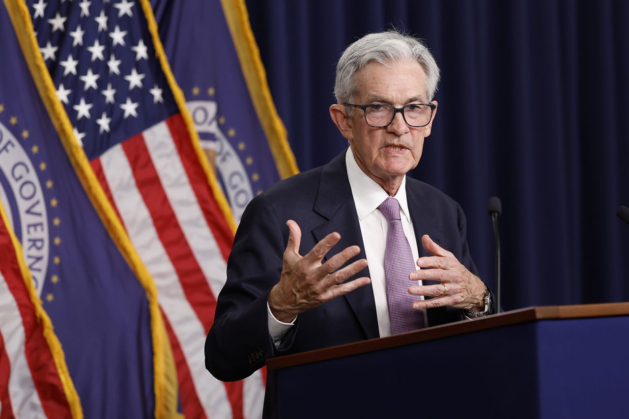 Federal Reserve Chairman Jerome Powell speaks during a news conference following the September meeting of the Federal Open Market Committee at the William McChesney Martin Jr. Federal Reserve Board Building today.