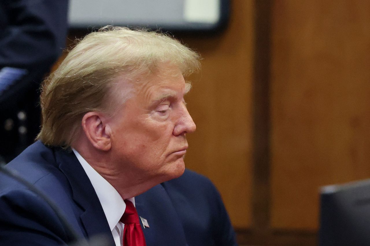 Former President Donald Trump appears during a court hearing at Manhattan criminal court on Thursday in New York.