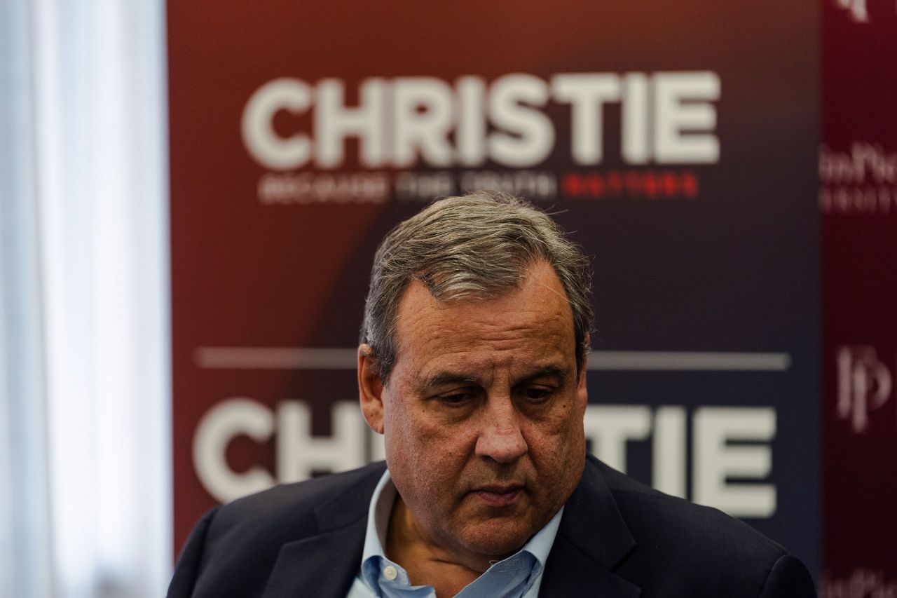 Former Gov. Chris Christie of New Jersey speaks at a campaign event at Franklin Pierce University in Rindge, New Hampshire, in December 2023. 