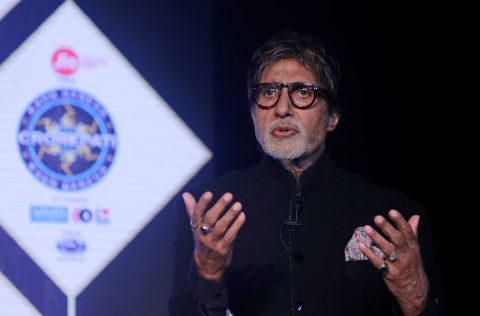 Bollywood actor Amitabh Bachchan speaks during a promotional event for his television show "Kaun Banega Crorepati" in Mumbai, India, in 2017.