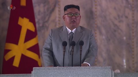 North Korean leader Kim Jong Un speaks during the 75th Worker's Party celebration in Pyongyang. This image comes from Korean Central TV footage, which aired on October 10.