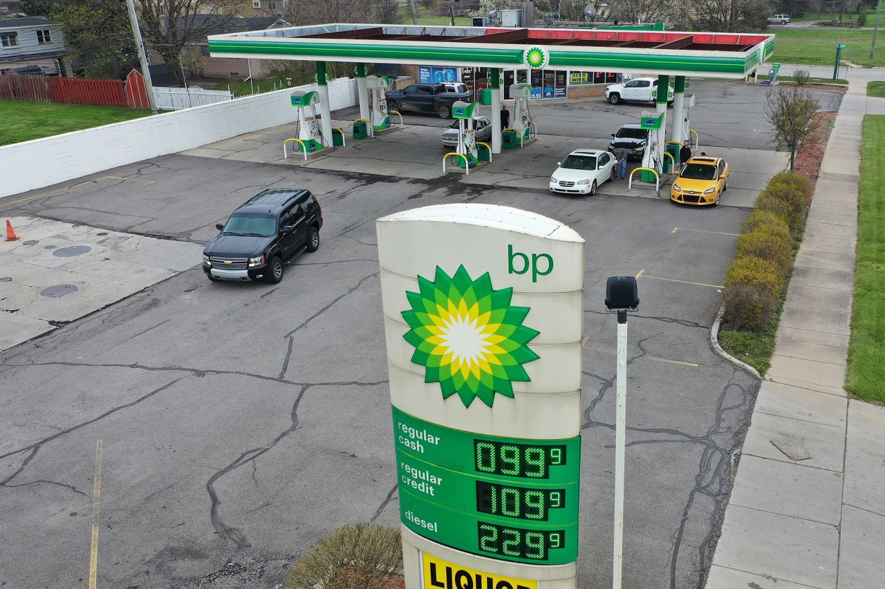 People get gas at a BP station in Southgate, Michigan, on April 24. 