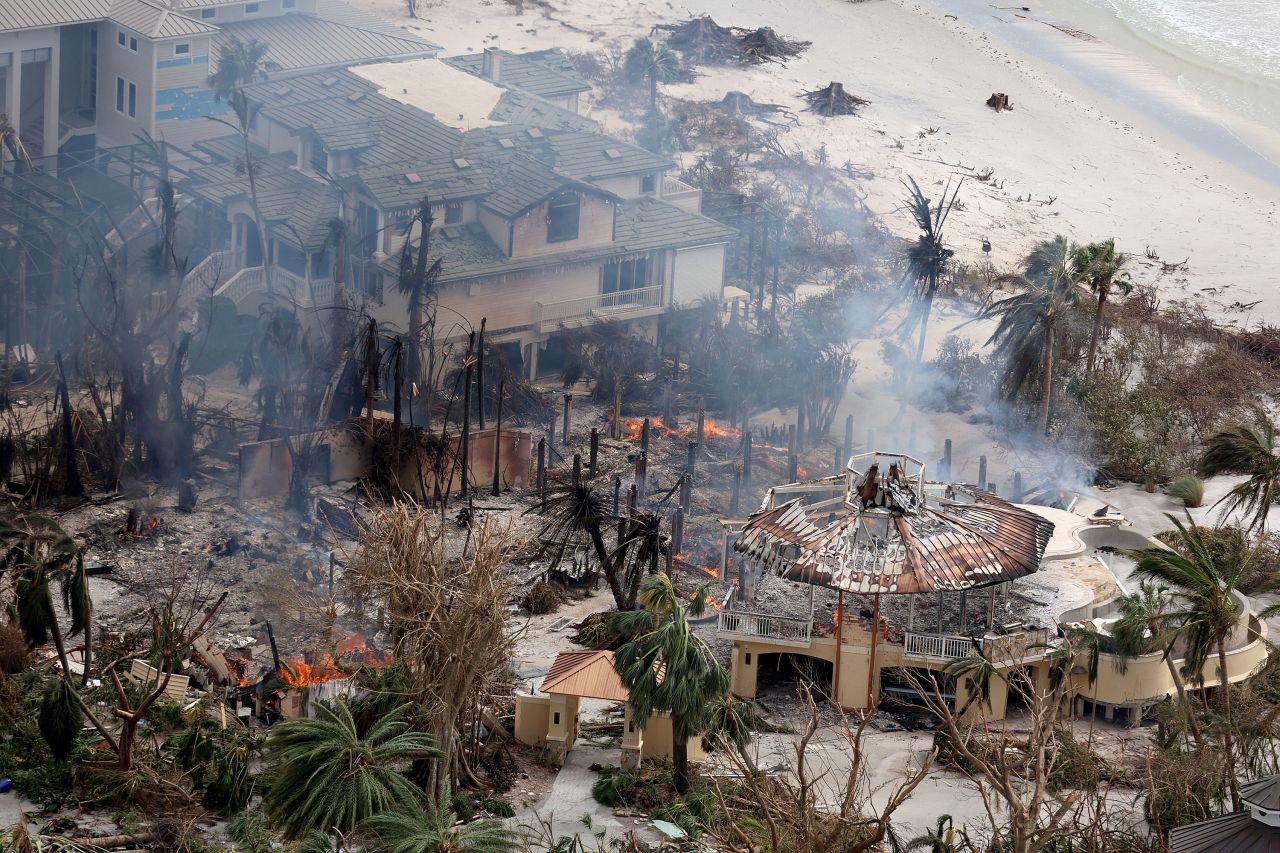 A house burns on September 29 in Sanibel, Florida.