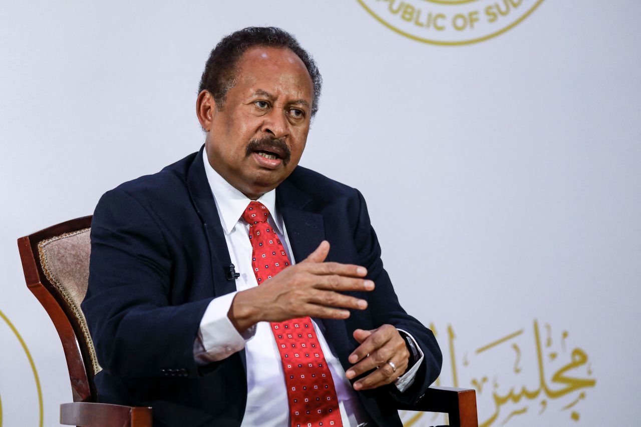 Sudan's Prime Minister Abdalla Hamdok speaks during an interview in Khartoum, Sudan, on May 11.