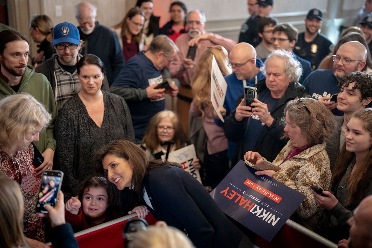 Haley greets supporters following a speech at a campaign event at the DoubleTree Hotel on March 3 in South Burlington, Vermont. 