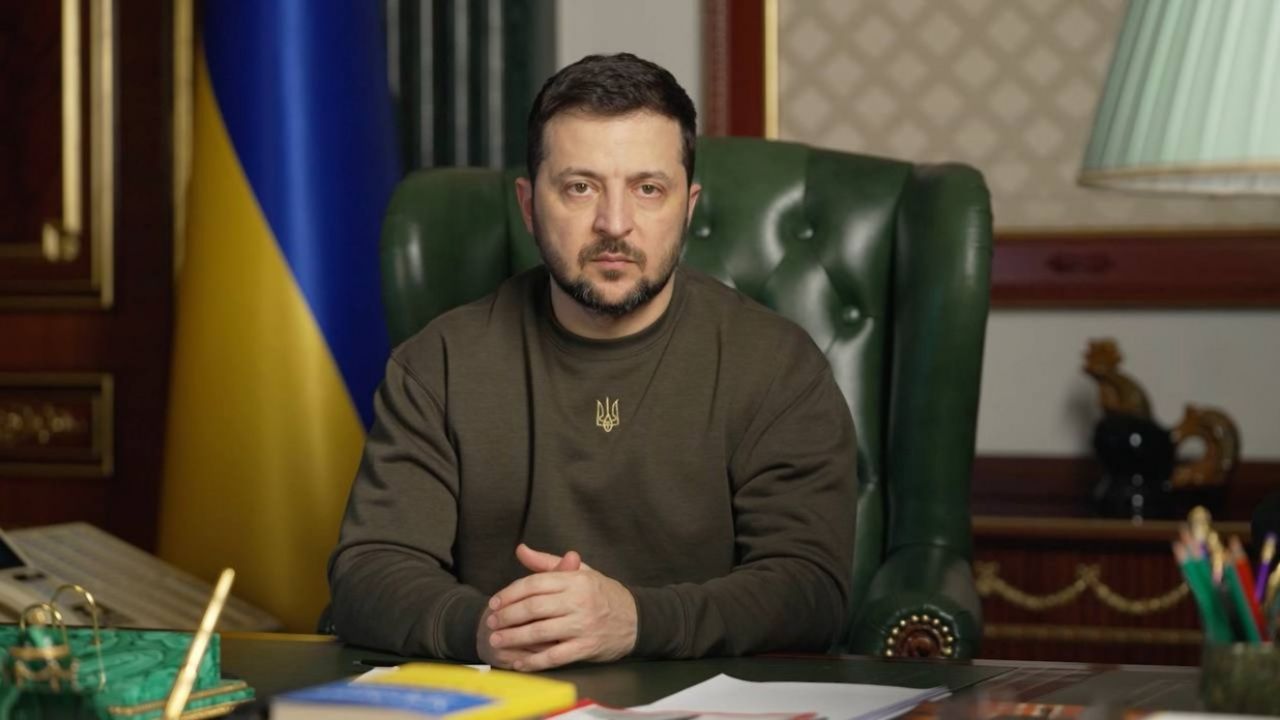 Ukrainian President Volodymyr Zelensky in his office in Kyiv, Ukraine.
