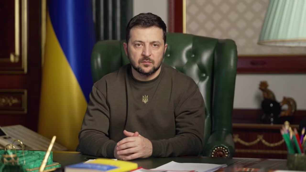 Ukrainian President Volodymyr Zelensky in his office in Kyiv, Ukraine.