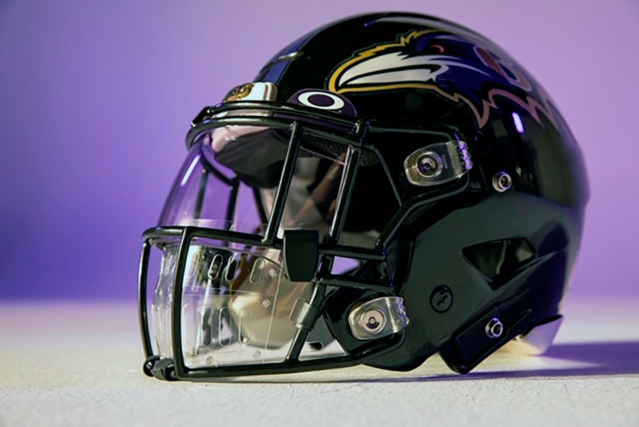 A new face shield for football helmets designed by Oakley. 