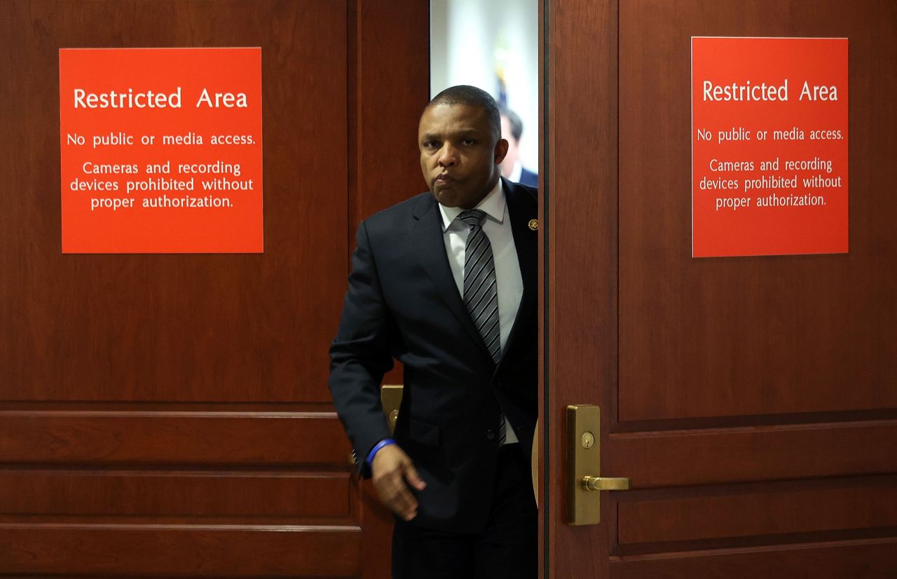 Rep. Don Davis leaves a briefing at the U.S. Capitol on February 14 in Washington, DC.