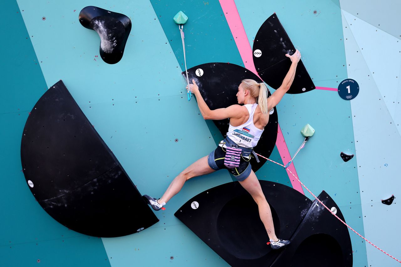 Garnbret climbs during the lead portion of the competition on Saturday. 