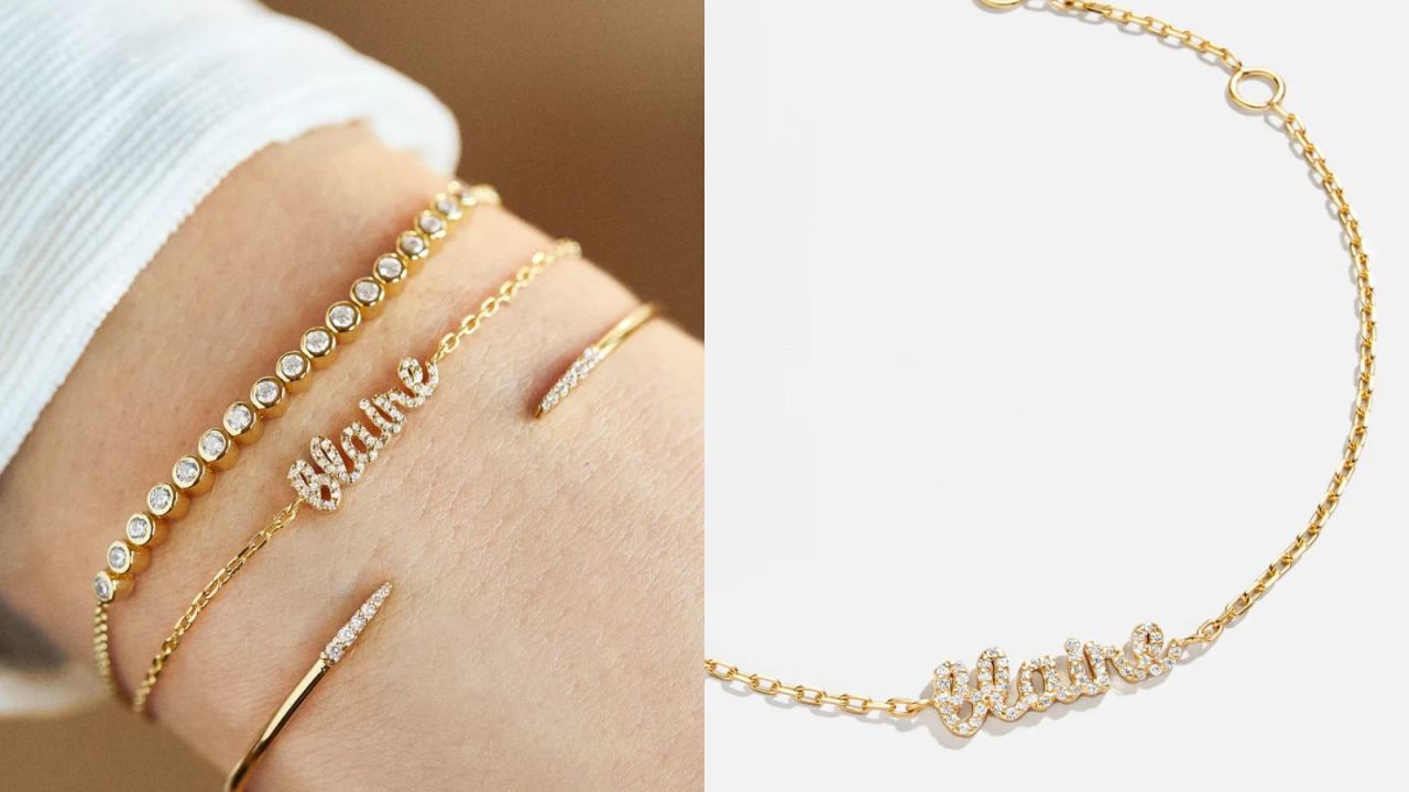 (5) 18K Gold Pavé Custom Nameplate Bracelet.