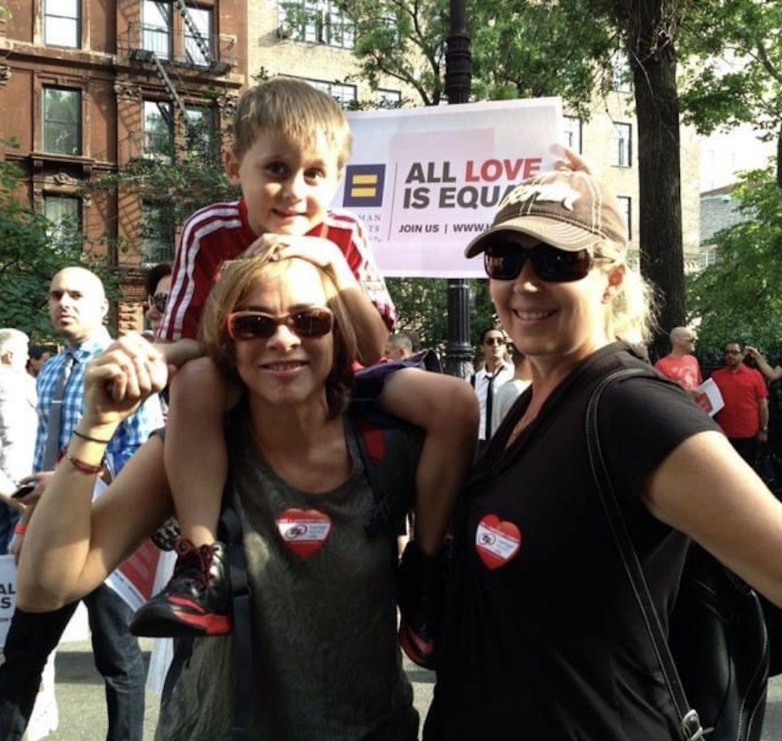 Here's Marie-Claire and Elaine with their son.