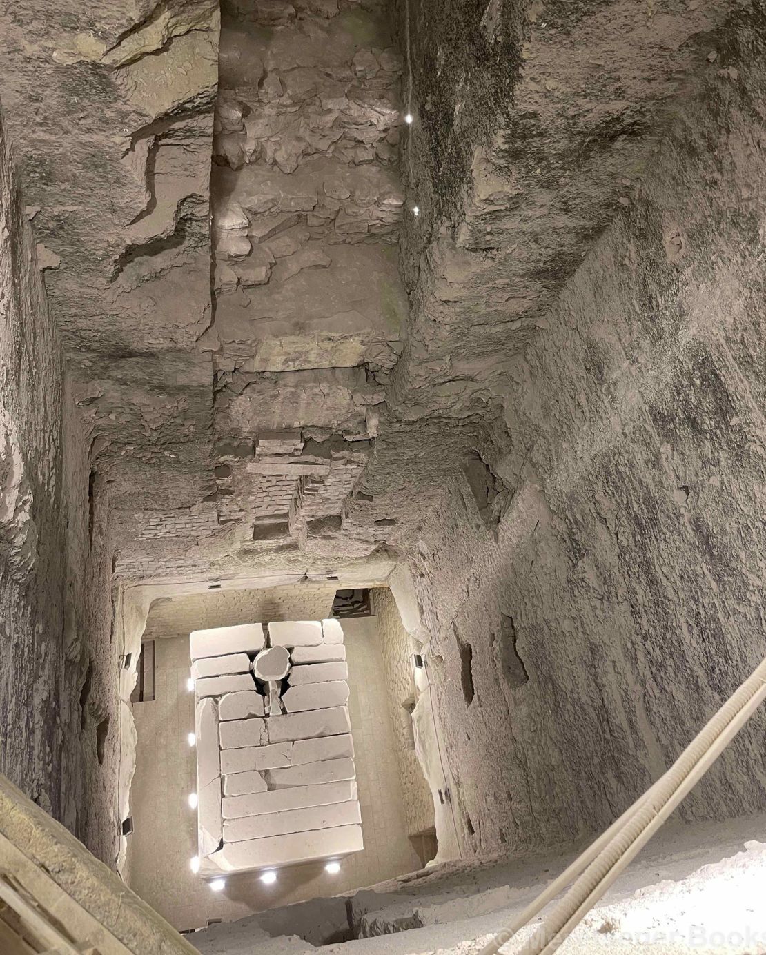 The internal shaft of the Step Pyramid is located near the center of the structure where a granite box sits with a plug at its base.