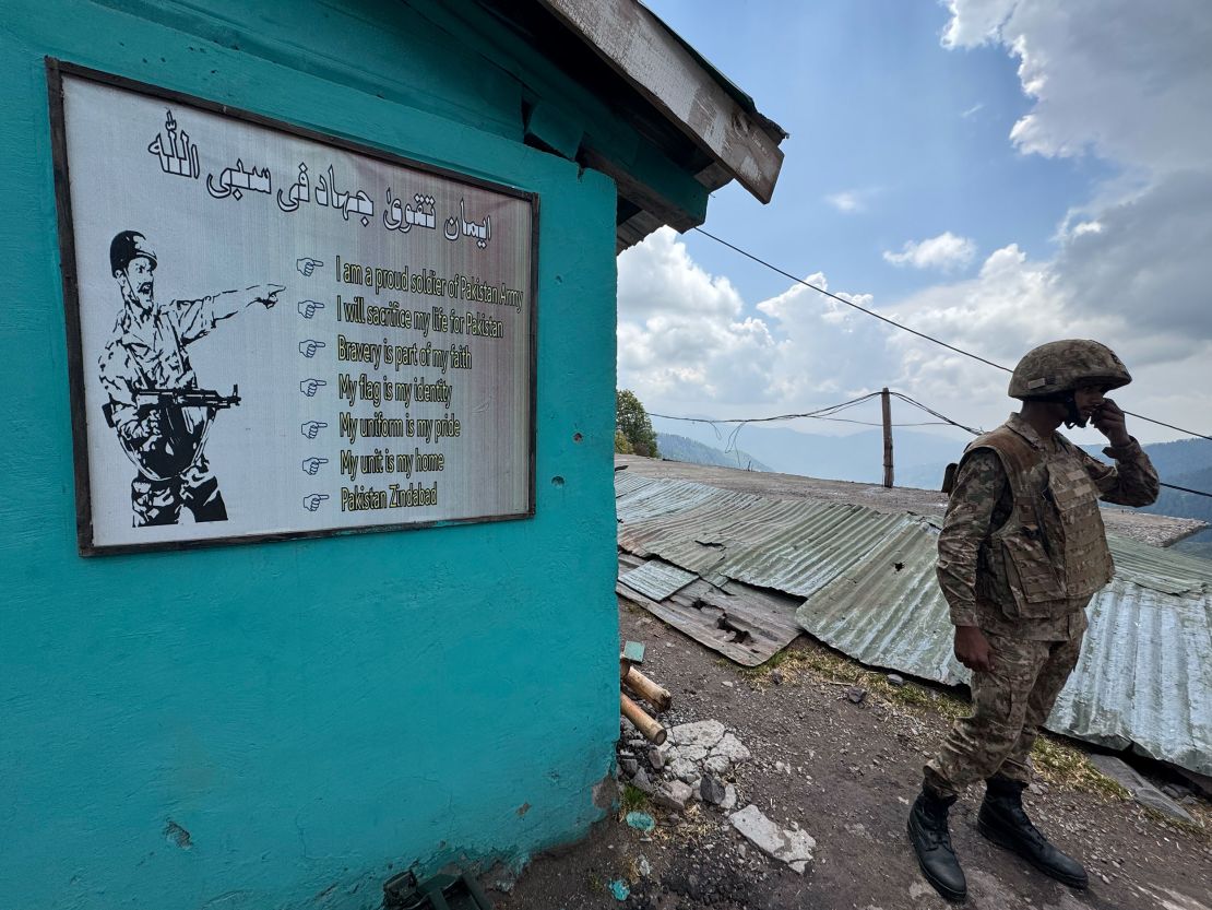 A soldier stands guard at the Hajir Pir pass close to the Line of Control on May 4, 2025.