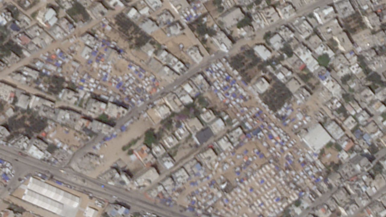 A satellite image show tent camps in Rafah, Gaza, on May 5.