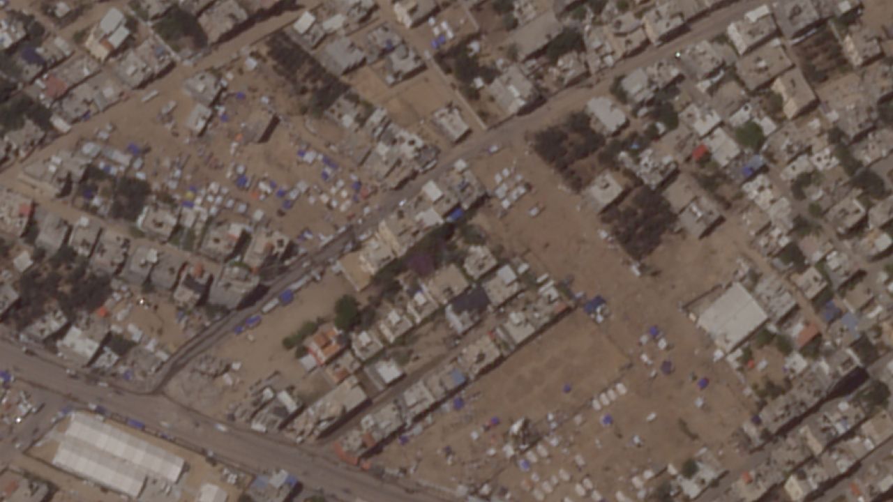 A satellite image shows tent camps in Rafah, Gaza, on May 8.