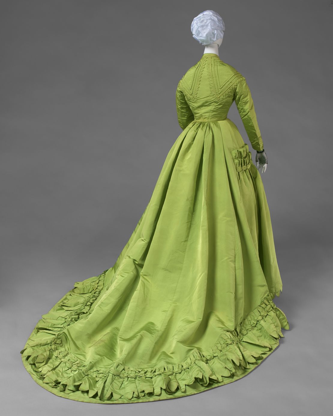 A silk tulle dress, dated between 1866 and 1868, is one of the delicate garments in the exhibition.