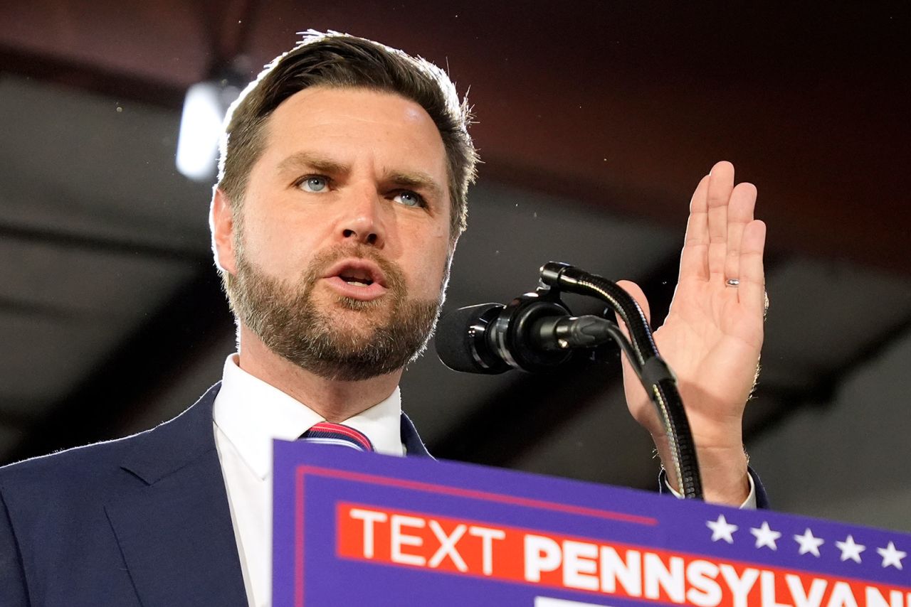 Sen. JD Vance speaks at a campaign event in Erie, Pennsylvania, on  Wednesday, August 28.