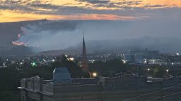 The Rowena fire burns in northern Oregon Wednesday evening.
