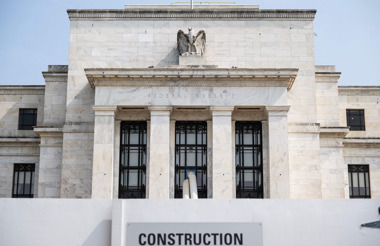 The Marriner S. Eccles Federal Reserve building is seen as renovations are conducted in Washington, DC, on May 24, 2023. 