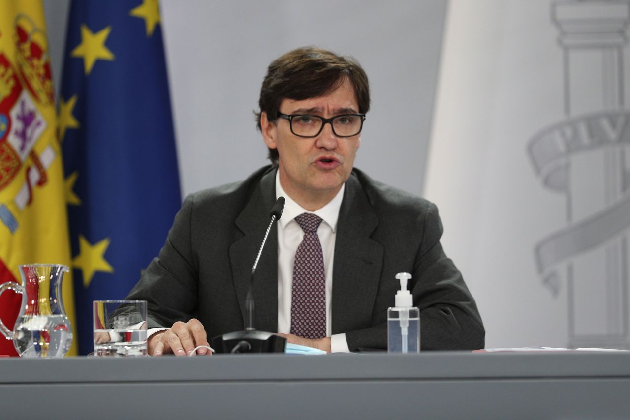 Spanish Health Minister Salvador Illa speaks at a press conference after the extraordinary Cabinet Meeting held in Madrid, Spain, on October 9.