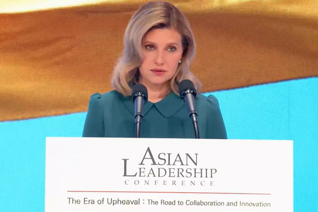 Olena Zelenska speaks in Seoul, South Korea, on May 17.