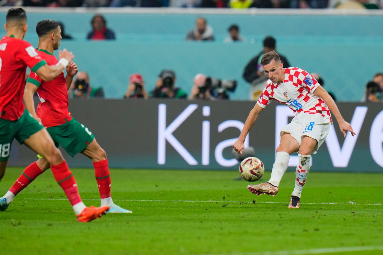 Croatia's Mislav Orsi? scores his side's second goal against Morocco on Saturday. 
