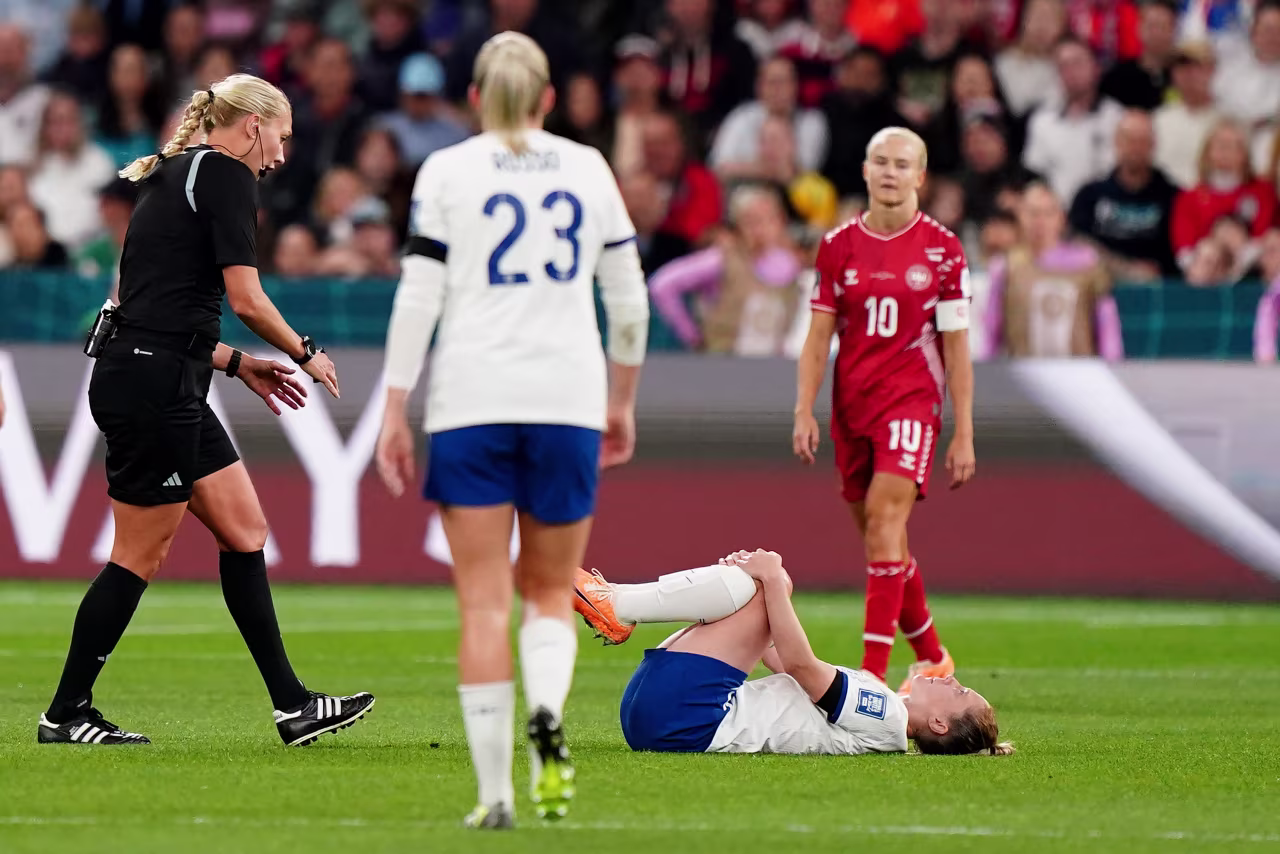 England's Keira Walsh picks up an injury during the FIFA Women's World Cup 2023, Group D match at the Sydney Football Stadium in Moore Park, Australia, on Friday, July 28.
