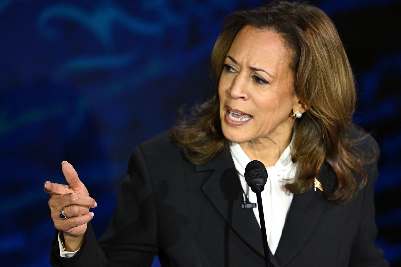 US Vice President and Democratic presidential candidate Kamala Harris speaks during a presidential debate at the National Constitution Center in Philadelphia, Pennsylvania, on September 10.