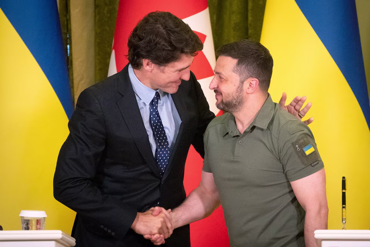 Prime Minister Justin Trudeau meets with Ukrainian President Volodymyr Zelensky in Kyiv, Ukraine, on Saturday, June 10.